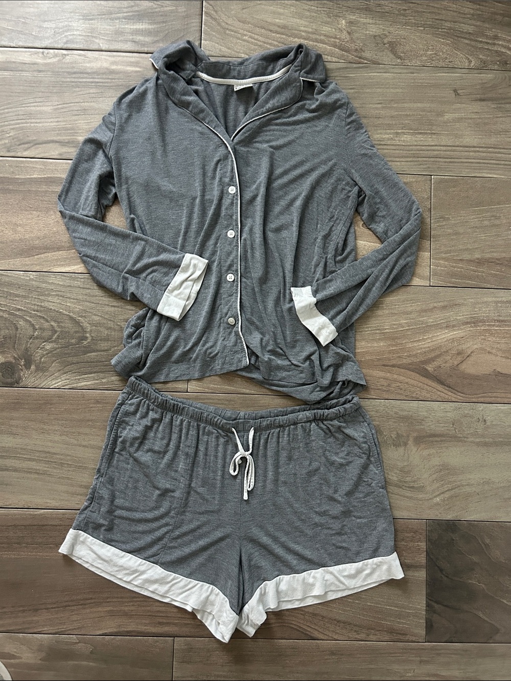 Soma Cozy & Soft Gray Pajama Set with White Trim